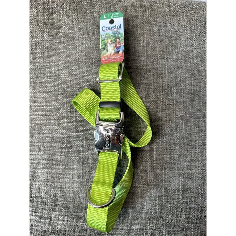 Coastal Pet Lime Green Adjustable Dog Collar Metal Buckle Size Large 18"-26"